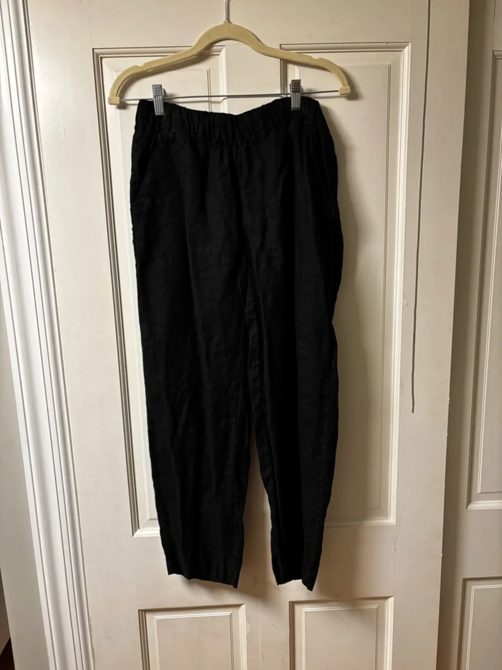 Quince European Linen Black Cropped  Pull-On Pants ankle length